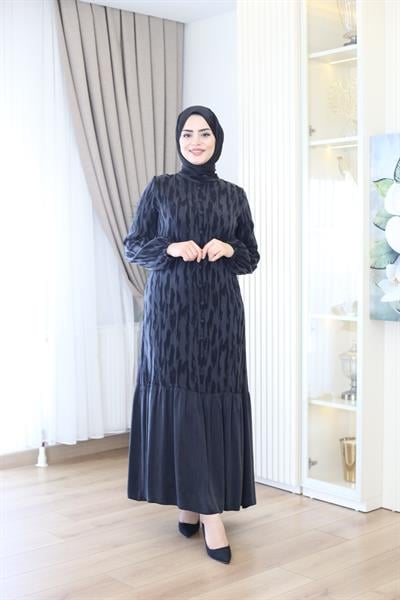 5817 KOD KENDİNDEN DESENLİ KUPRA ELBİSE