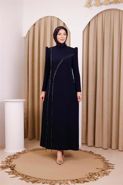 5905 كود فستان مطرز بالحجر غير متماثل