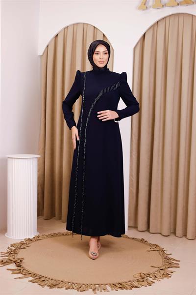 5905 كود فستان مطرز بالحجر غير متماثل