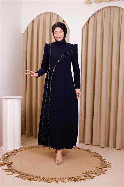 5905 كود فستان مطرز بالحجر غير متماثل