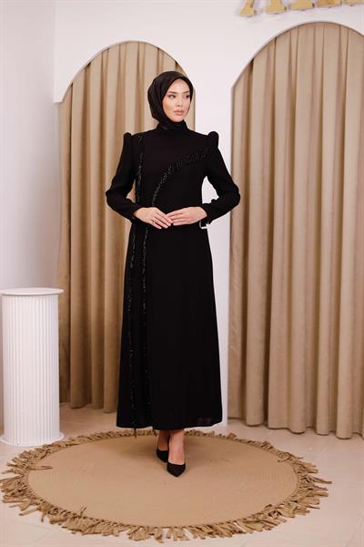 5905 كود فستان مطرز بالحجر غير متماثل