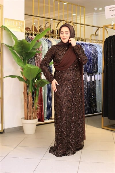 6002 KOD PULLU DRAPE DETAYLI ELBİSE