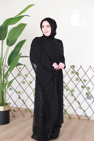 6104 فستان كاب شيفون منقوش بالترتر الذاتي 6104 كود