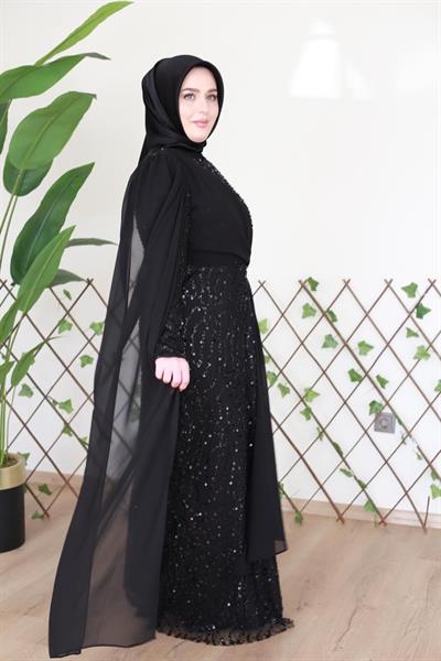 6104 فستان كاب شيفون منقوش بالترتر الذاتي 6104 كود