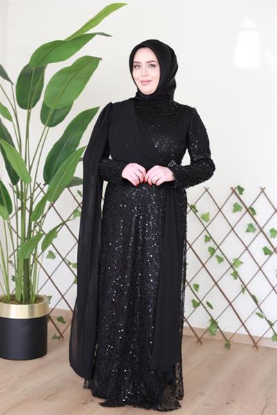 6104 فستان كاب شيفون منقوش بالترتر الذاتي 6104 كود