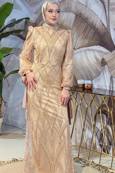 6108 فستان سهرة مطبوع بالحجر الأبيض كود 6108