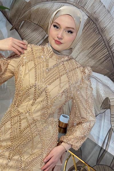 6108 فستان سهرة مطبوع بالحجر الأبيض كود 6108