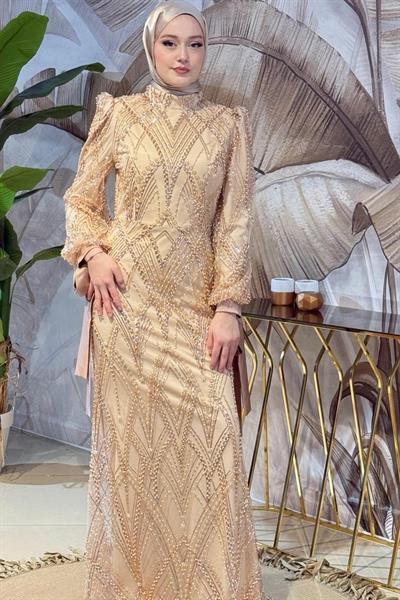 6108 فستان سهرة مطبوع بالحجر الأبيض كود 6108