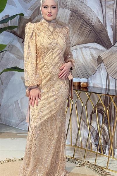 6108 فستان سهرة مطبوع بالحجر الأبيض كود 6108