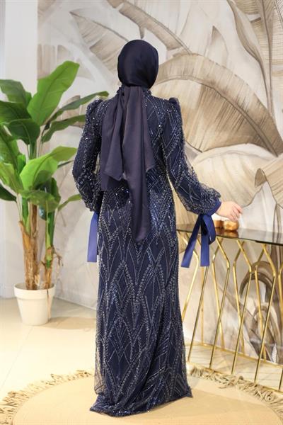 6108 CODE WHITE STONE PRINTED EVENING DRESS