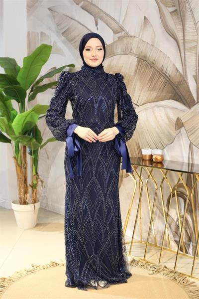 6108 CODE WHITE STONE PRINTED EVENING DRESS