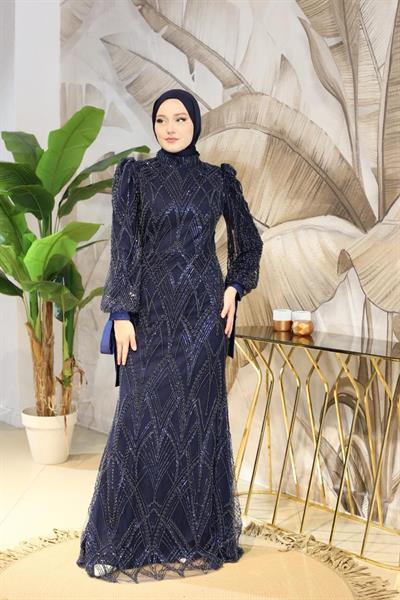 6108 CODE WHITE STONE PRINTED EVENING DRESS