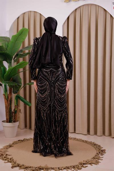 6111 KOD TAŞLI ABİYE ELBİSE SİYAH