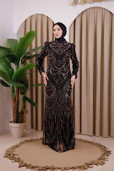 6111 KOD TAŞLI ABİYE ELBİSE SİYAH