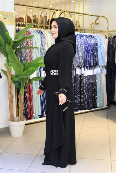 6114 KOD KOLLARI ŞİFON DETAYLI DRAPE ELBİSE
