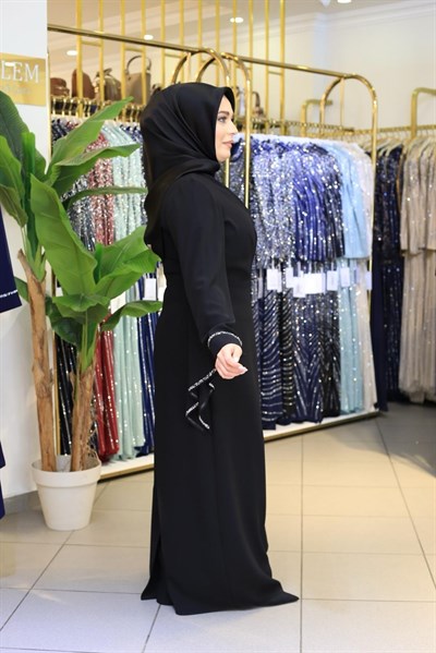 6114 KOD KOLLARI ŞİFON DETAYLI DRAPE ELBİSE