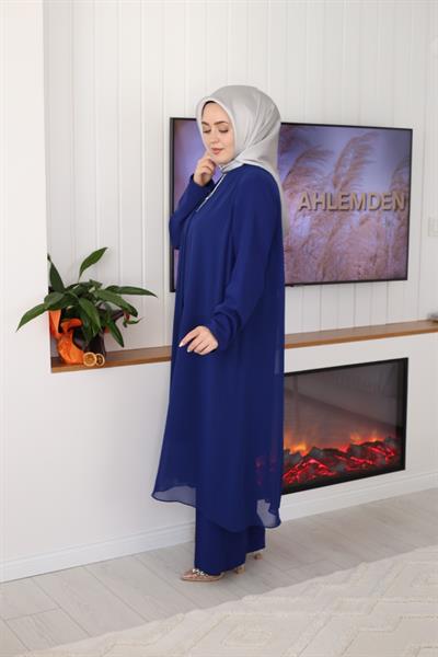 6117 بدلة شيفون مفصّلة برقبة حجرية كود 6117