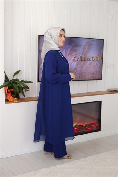 6117 بدلة شيفون مفصّلة برقبة حجرية كود 6117