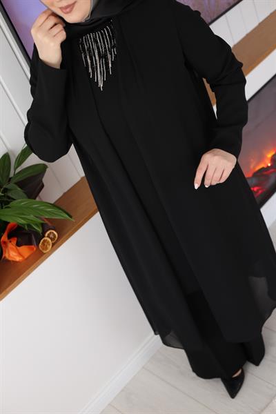 6117 بدلة شيفون مفصّلة برقبة حجرية كود 6117