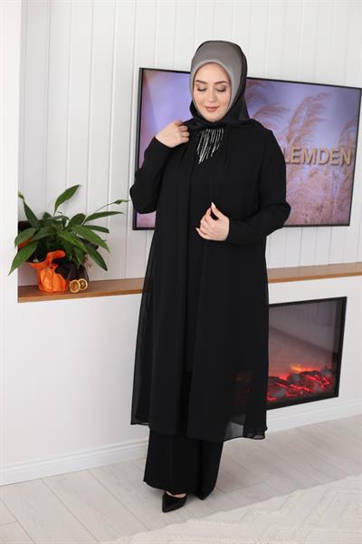 6117 بدلة شيفون مفصّلة برقبة حجرية كود 6117