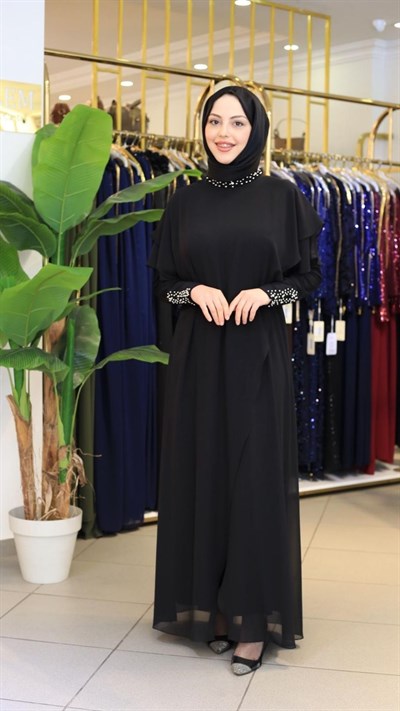 6175 KOD ŞİFON DETAYLI ELBİSE