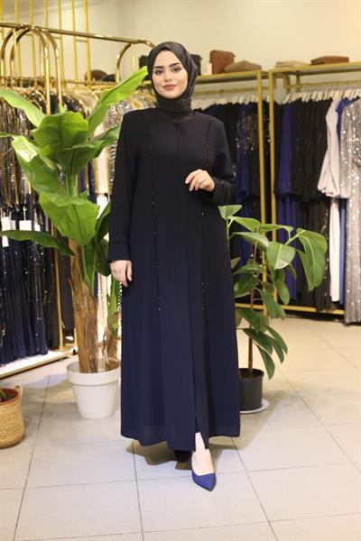 7097 CODE STRIPED STONE DETAILED ABAYA