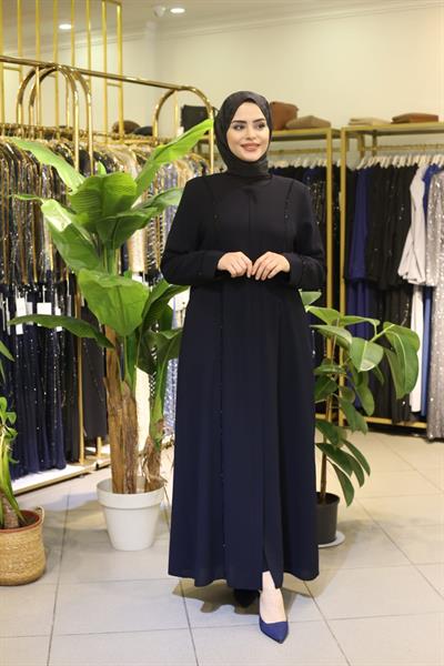 7097 CODE STRIPED STONE DETAILED ABAYA