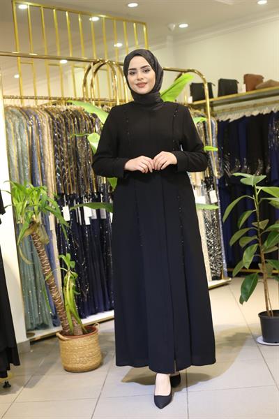 7097 CODE STRIPED STONE DETAILED ABAYA