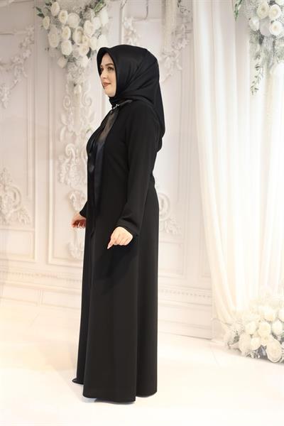 7105 CODE NECK SATIN DETAILED ABAYA