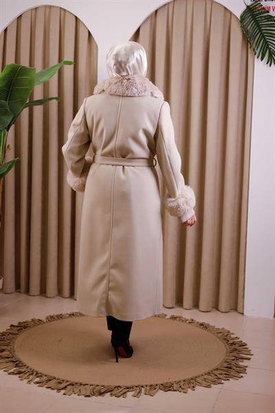 7112 CODE FAUX FUR COLLAR DOUBLE-BREASTED COAT
