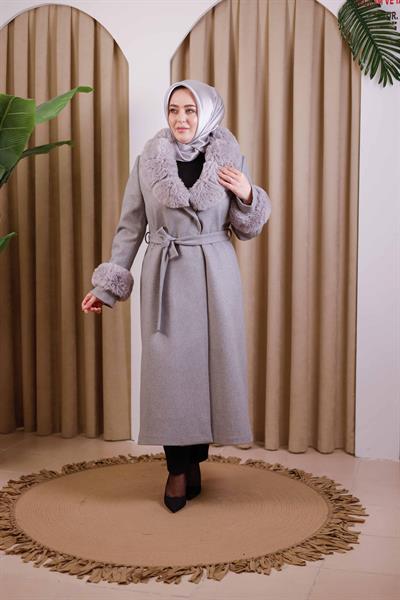 7112 CODE FAUX FUR COLLAR DOUBLE-BREASTED COAT
