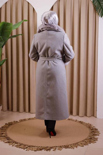 7112 CODE FAUX FUR COLLAR DOUBLE-BREASTED COAT