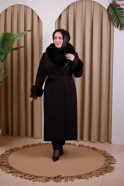 7112 CODE FAUX FUR COLLAR DOUBLE-BREASTED COAT
