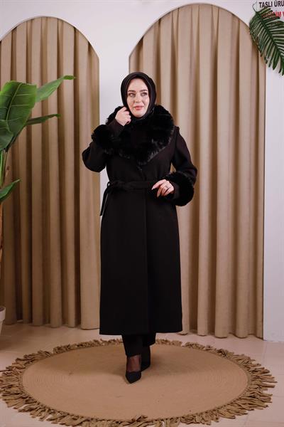 7112 CODE FAUX FUR COLLAR DOUBLE-BREASTED COAT