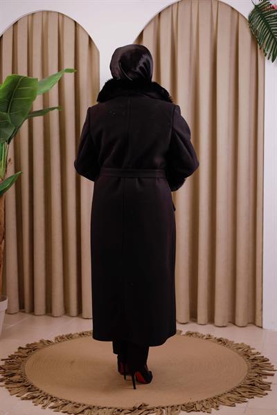 7112 CODE FAUX FUR COLLAR DOUBLE-BREASTED COAT