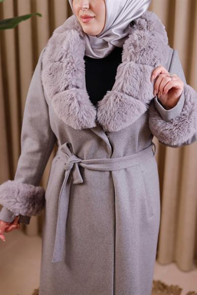 7112 CODE FAUX FUR COLLAR DOUBLE-BREASTED COAT