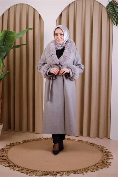 7112 CODE FAUX FUR COLLAR DOUBLE-BREASTED COAT