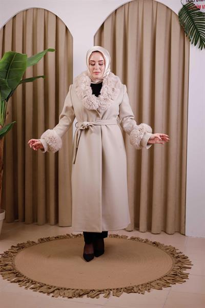 7112 CODE FAUX FUR COLLAR DOUBLE-BREASTED COAT
