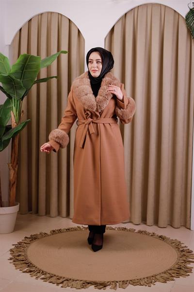 7112 KOD SUNİ KÜRK YAKALI KRUVAZE KABAN