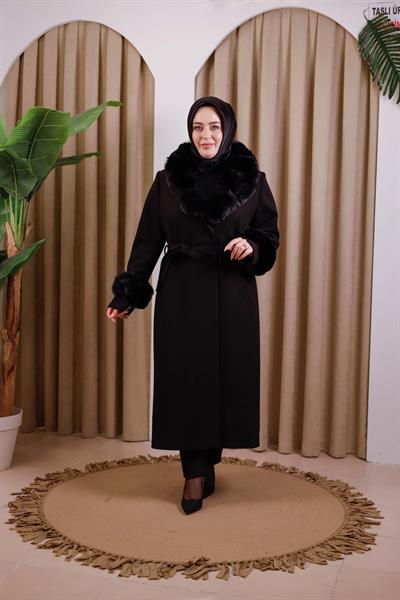 7112 CODE FAUX FUR COLLAR DOUBLE-BREASTED COAT