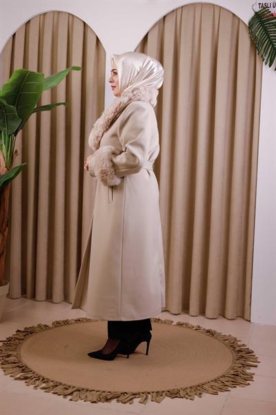 7112 CODE FAUX FUR COLLAR DOUBLE-BREASTED COAT