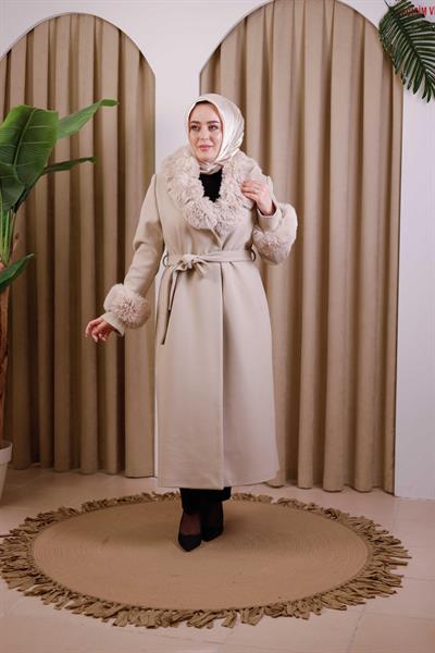 7112 CODE FAUX FUR COLLAR DOUBLE-BREASTED COAT