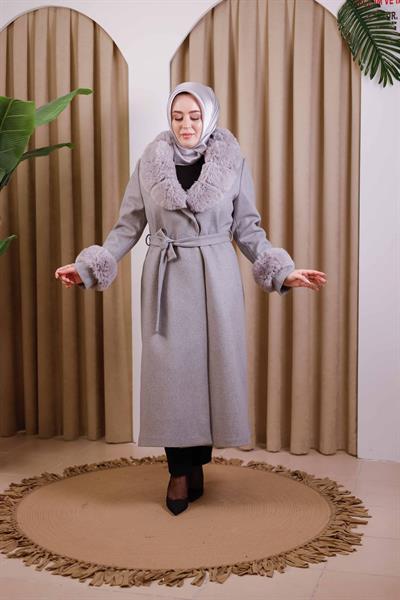 7112 CODE FAUX FUR COLLAR DOUBLE-BREASTED COAT