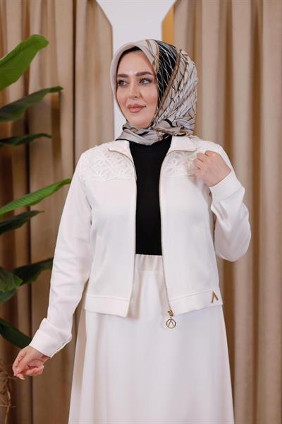 7113 KOD GÜPÜR DETAYLI CEKET EKRU