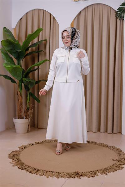 7114 KOD GÜPÜR DETAYLI CEKET EKRU