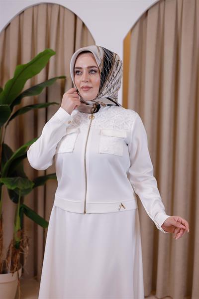 7114 KOD GÜPÜR DETAYLI CEKET EKRU