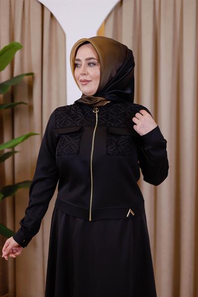 7114 KOD GÜPÜR DETAYLI CEKET SİYAH