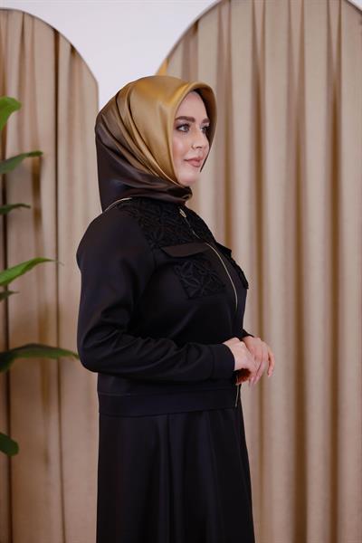 7114 KOD GÜPÜR DETAYLI CEKET SİYAH