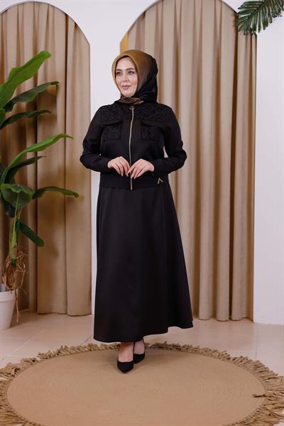 7114 KOD GÜPÜR DETAYLI CEKET SİYAH