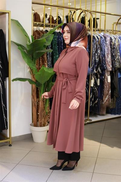 7117 KOD KEMERLİ GÖMLEK DETAYLI TUNİK KİREMİT